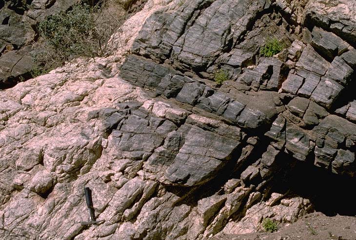 Pegmatite intruding basement gneiss